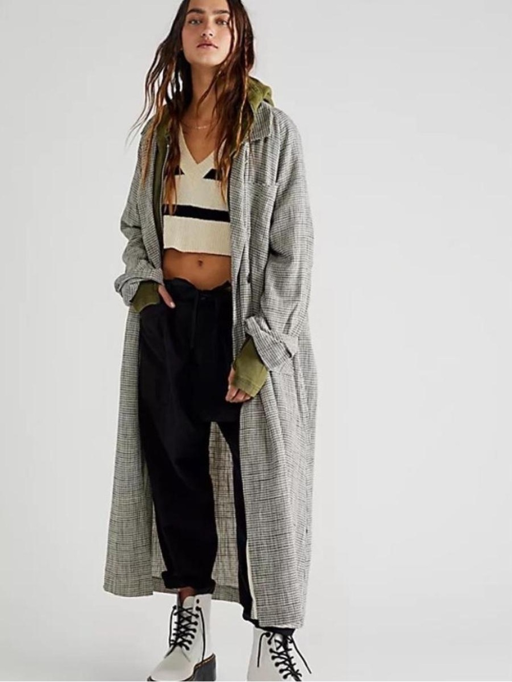 Free People We The Free Long Time Plaid Trench XS